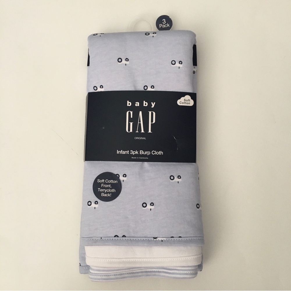 Baby Burp Cloths 3 Soft and Absorbent Blue Cars Stripes White NEW | Baby Gap